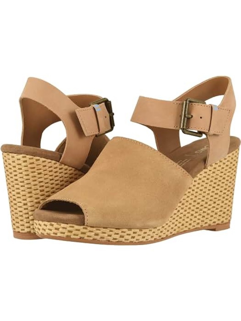 Toms Tan Suede Peep-Toe Wedge St. Tropez size 8.5